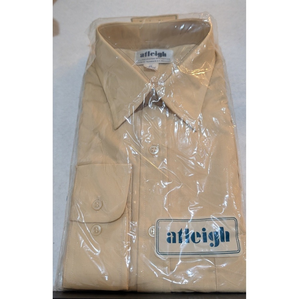 60's Vintage Atleigh Mens Dress Shirt Tan Beige Long Sleeve 16 34/35 Deadstock